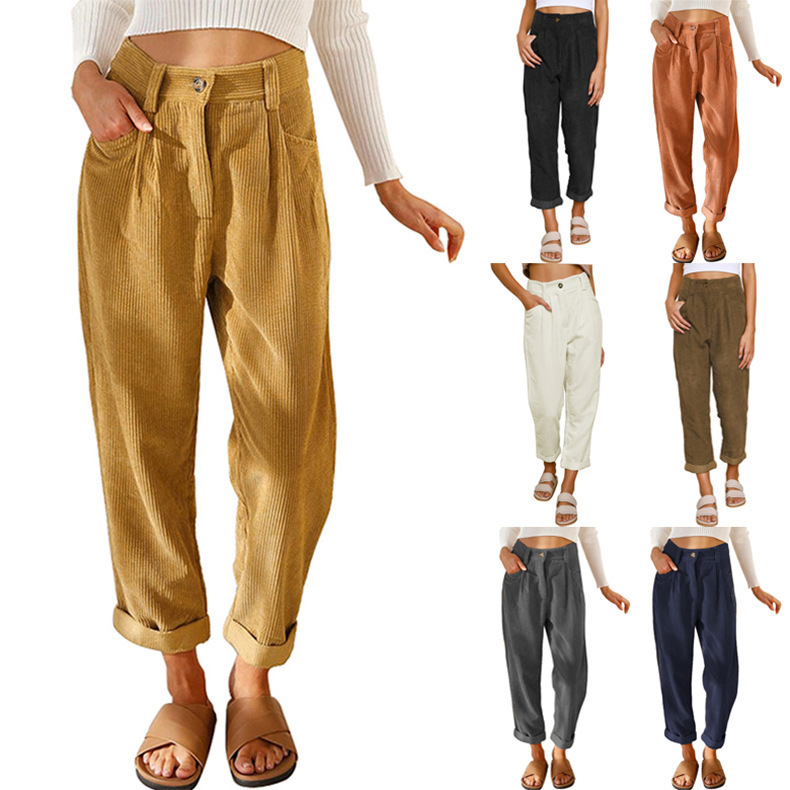 Corduroy High-Waist Pants