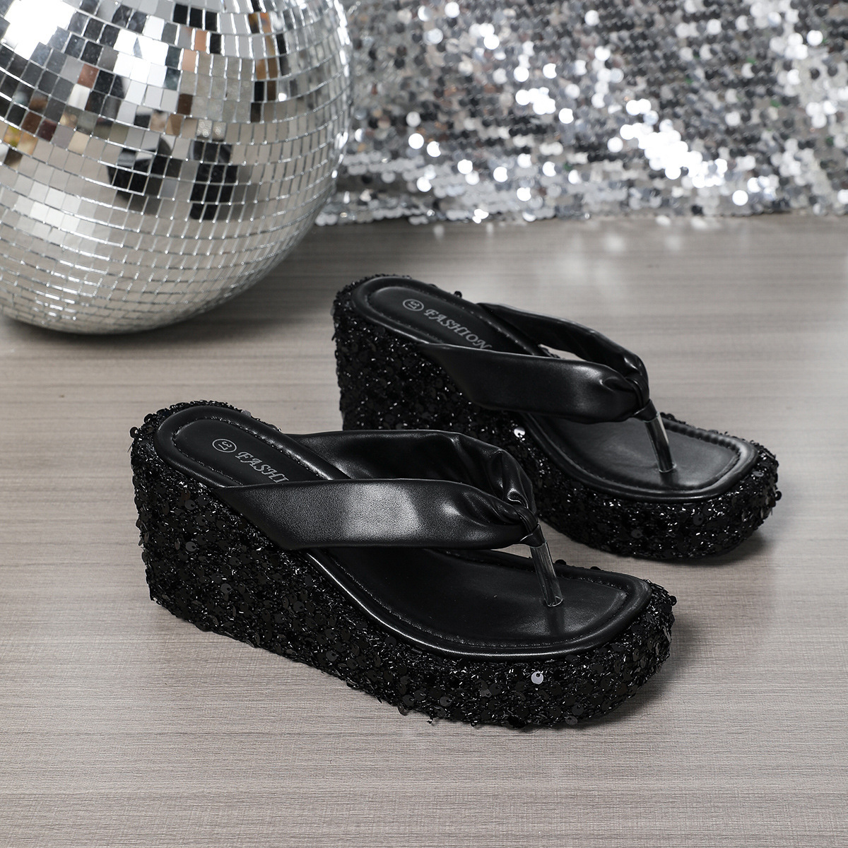 Sequin Wedge Sandals - Image 8