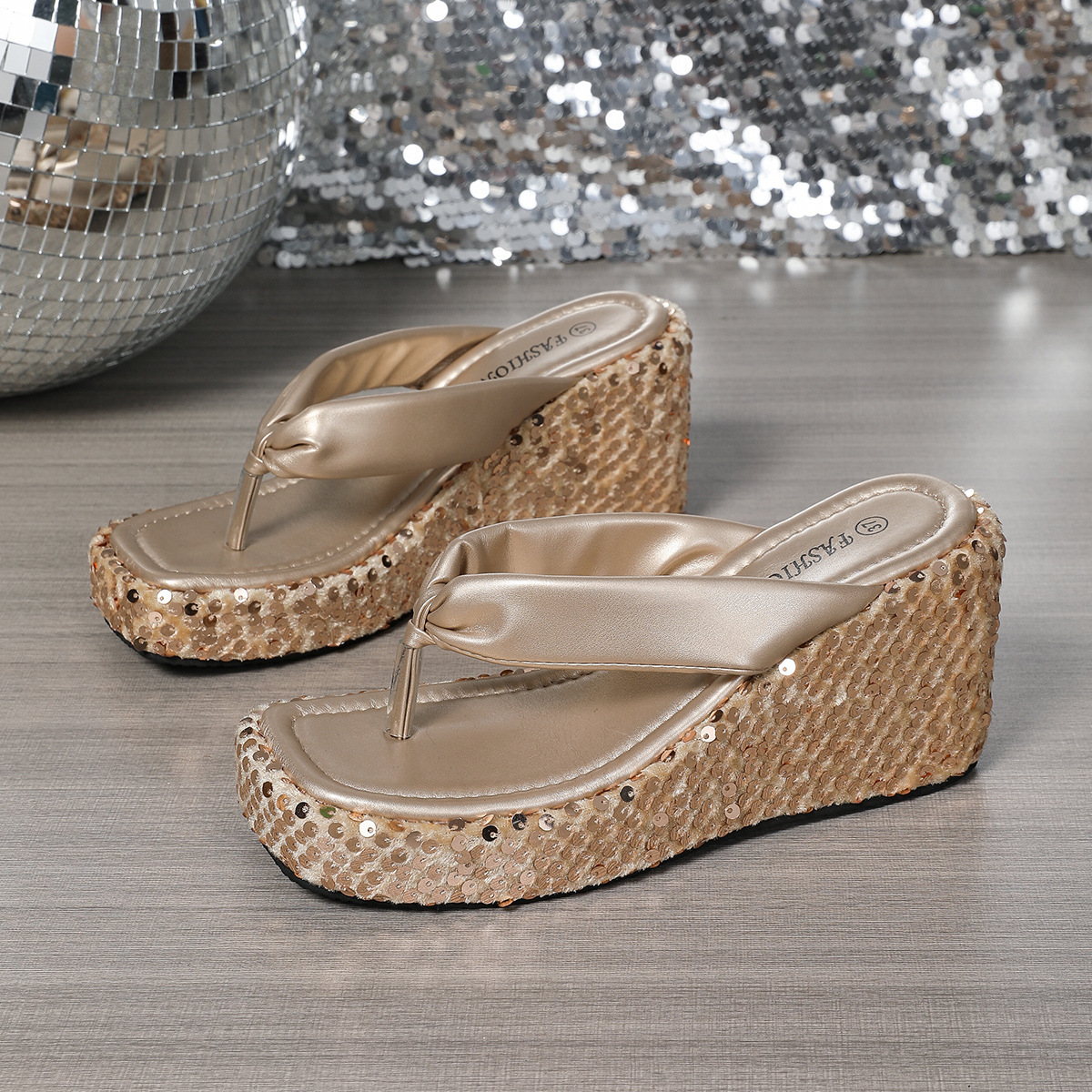 Sequin Wedge Sandals - Image 7