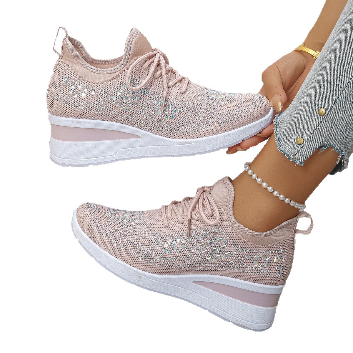 Rhinestone Wedge Sneakers - Image 9