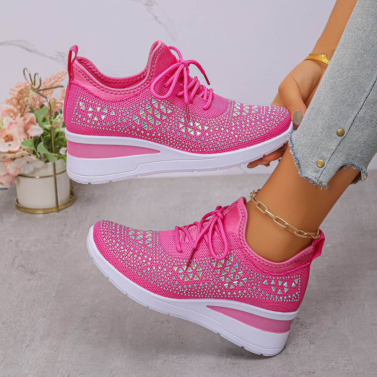 Rhinestone Wedge Sneakers