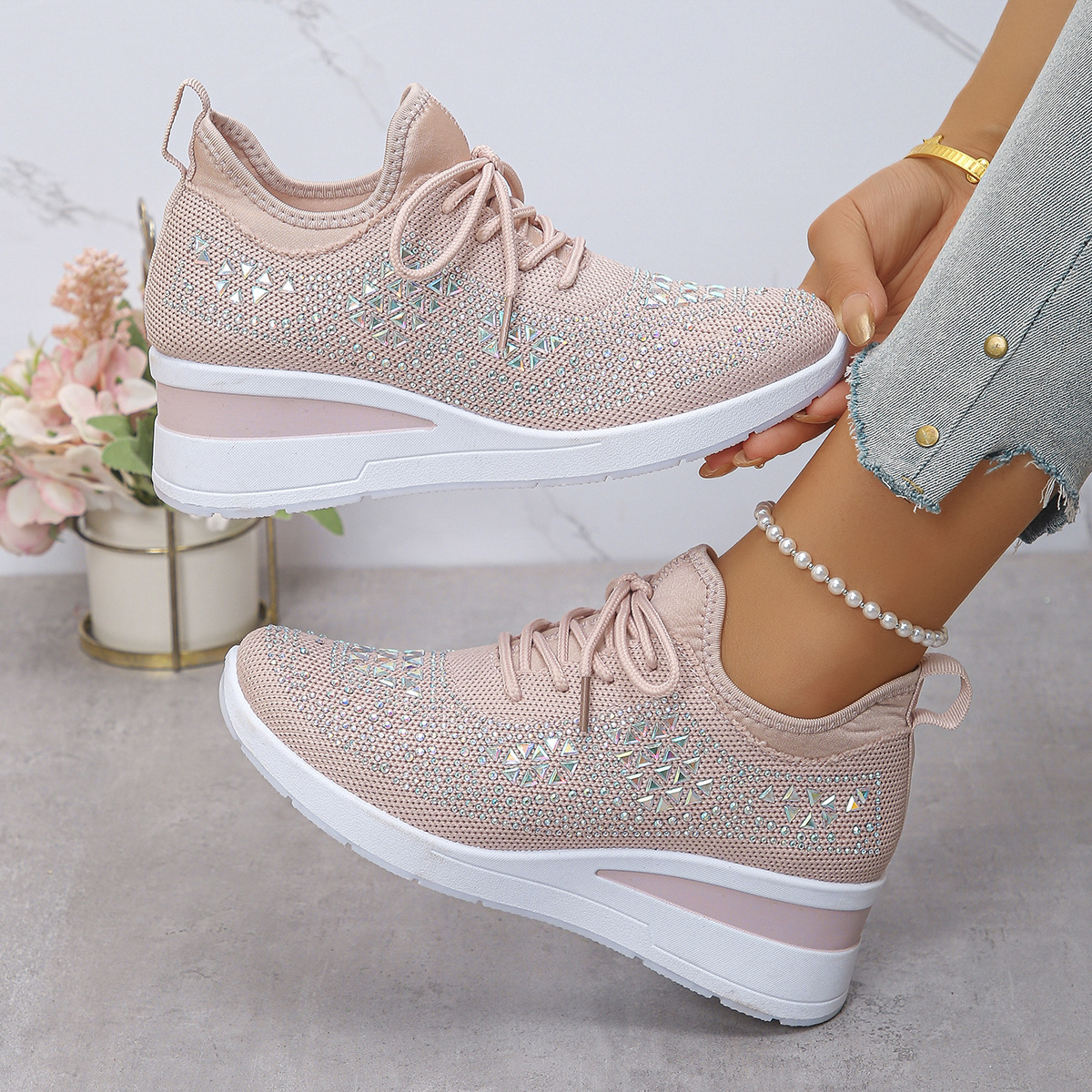 Rhinestone Wedge Sneakers - Image 8