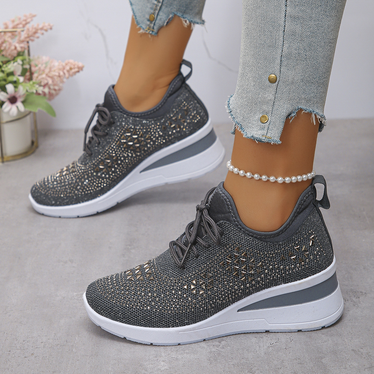 Rhinestone Wedge Sneakers - Image 5