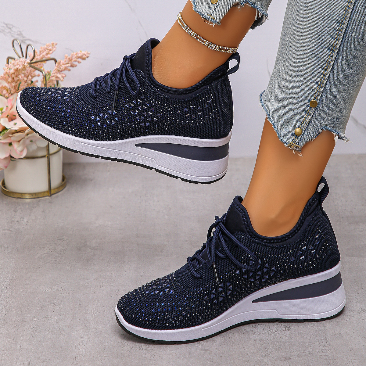 Rhinestone Wedge Sneakers - Image 6