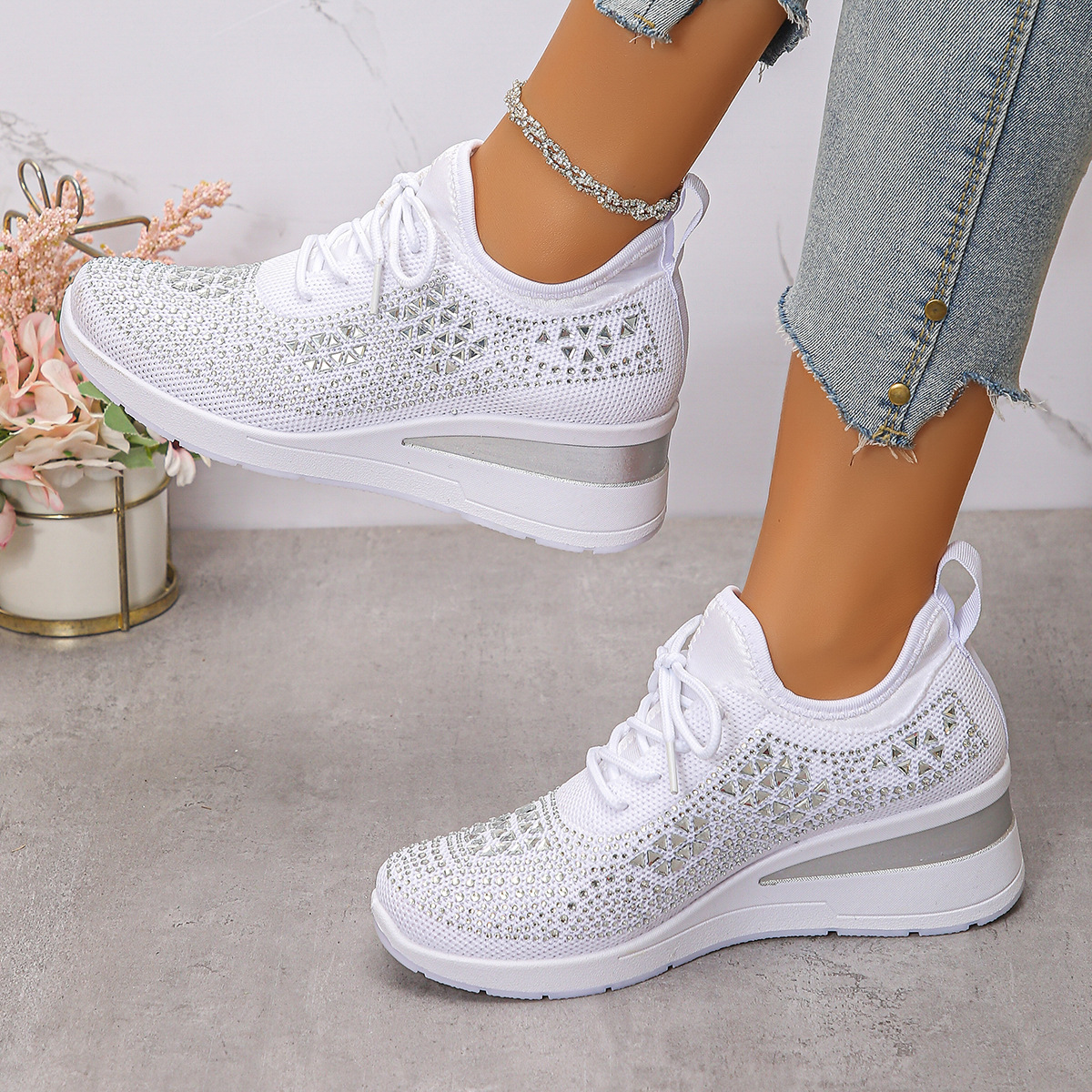 Rhinestone Wedge Sneakers - Image 3
