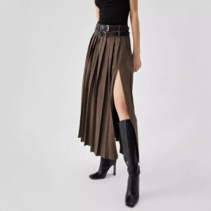 Pleated Slit Skirt