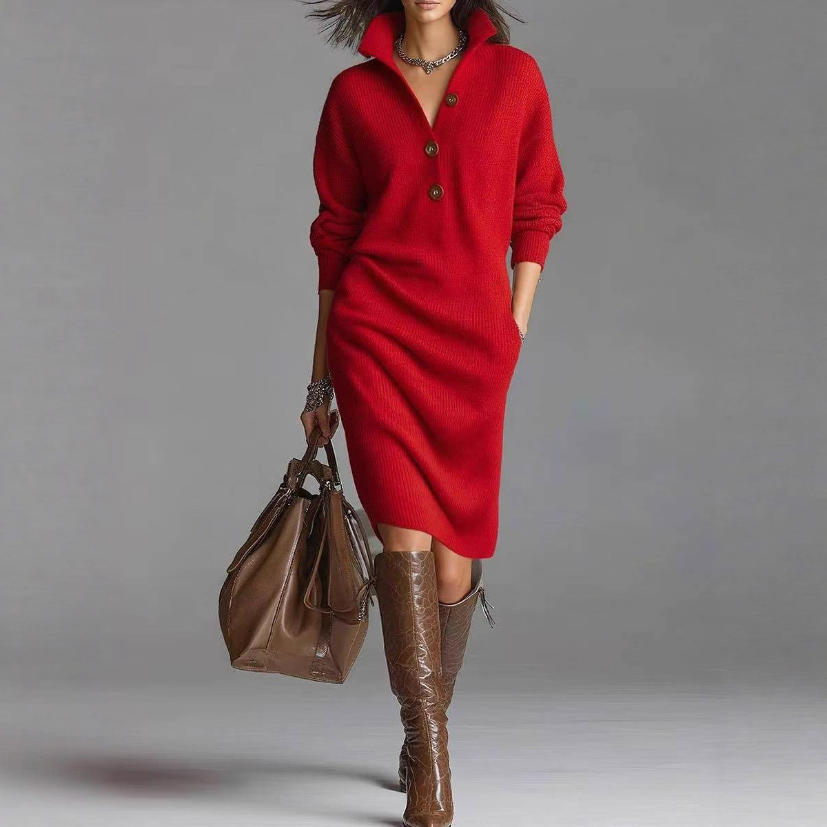Button Sweater Dress - Image 5