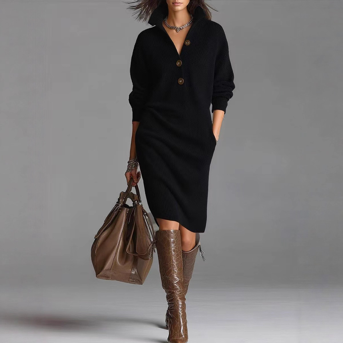 Button Sweater Dress - Image 10