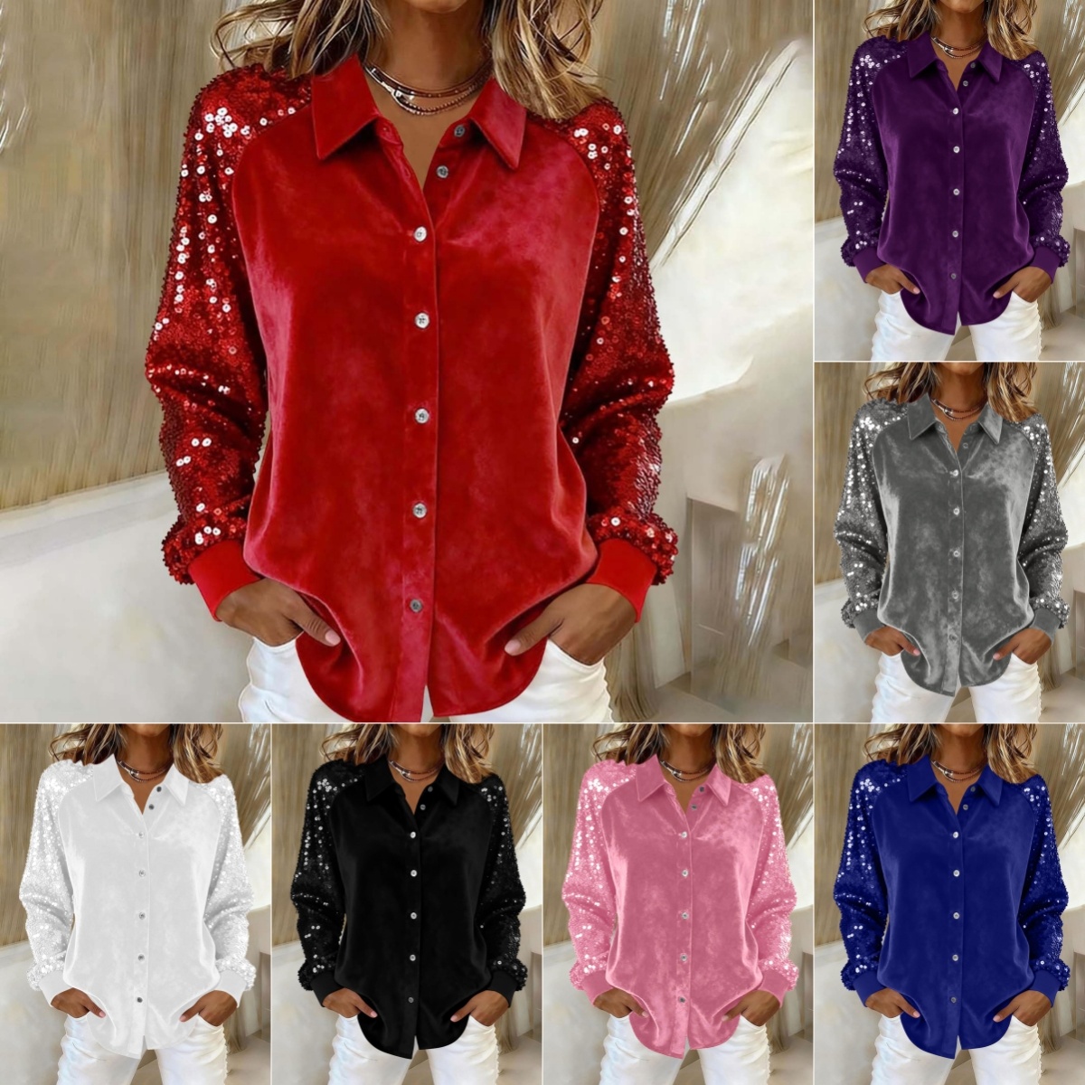 Sequin Button Blouse
